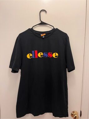 ellesse Black T‑Shirt with Yellow, Red and Blue Logo Tag